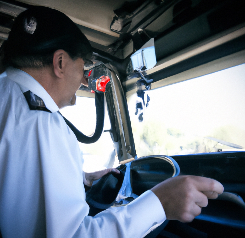 Un conductor profesional de autobús guiando a los pasajeros en su trayecto diario. Una imagen que refleja la responsabilidad y la habilidad para mantener un viaje fluido y seguro.